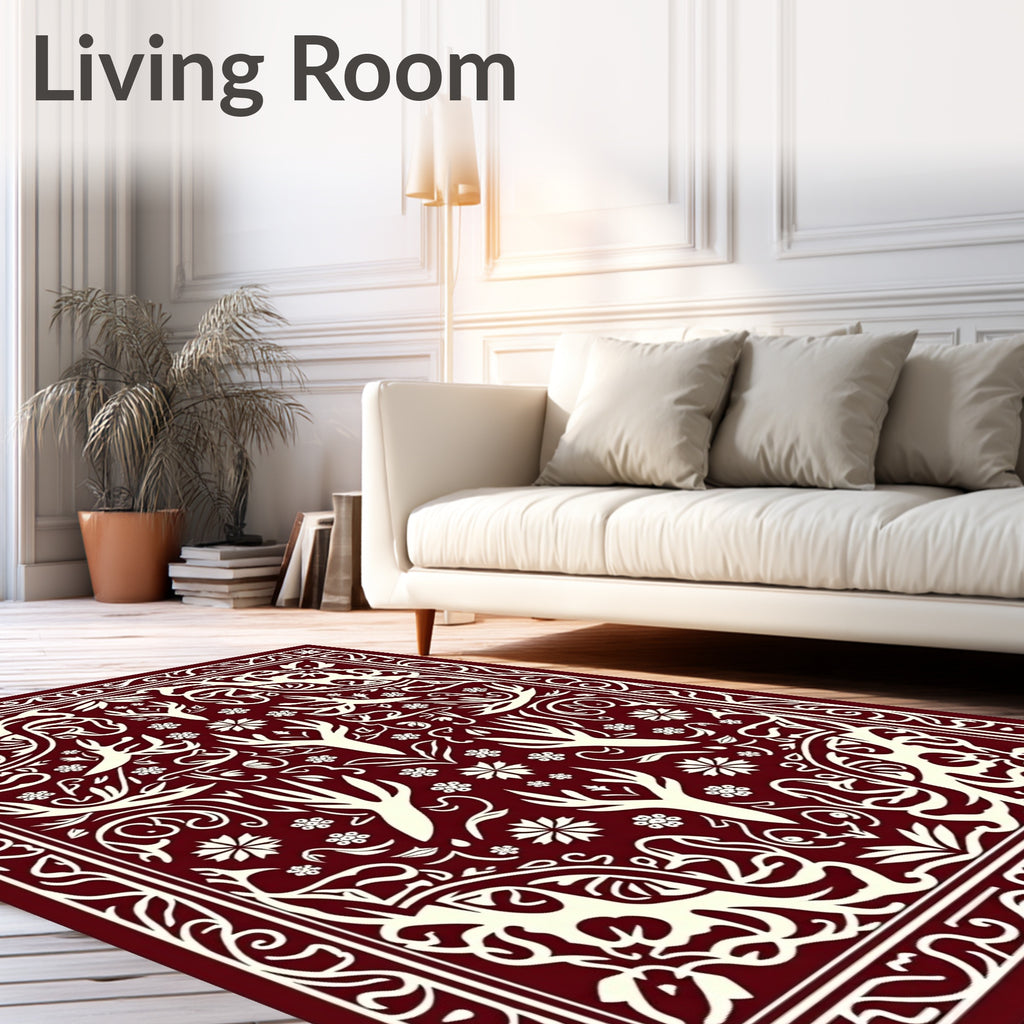 Burgundy Deer Antler Floral Medallion Rug