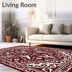Burgundy Deer Antler Floral Medallion Rug