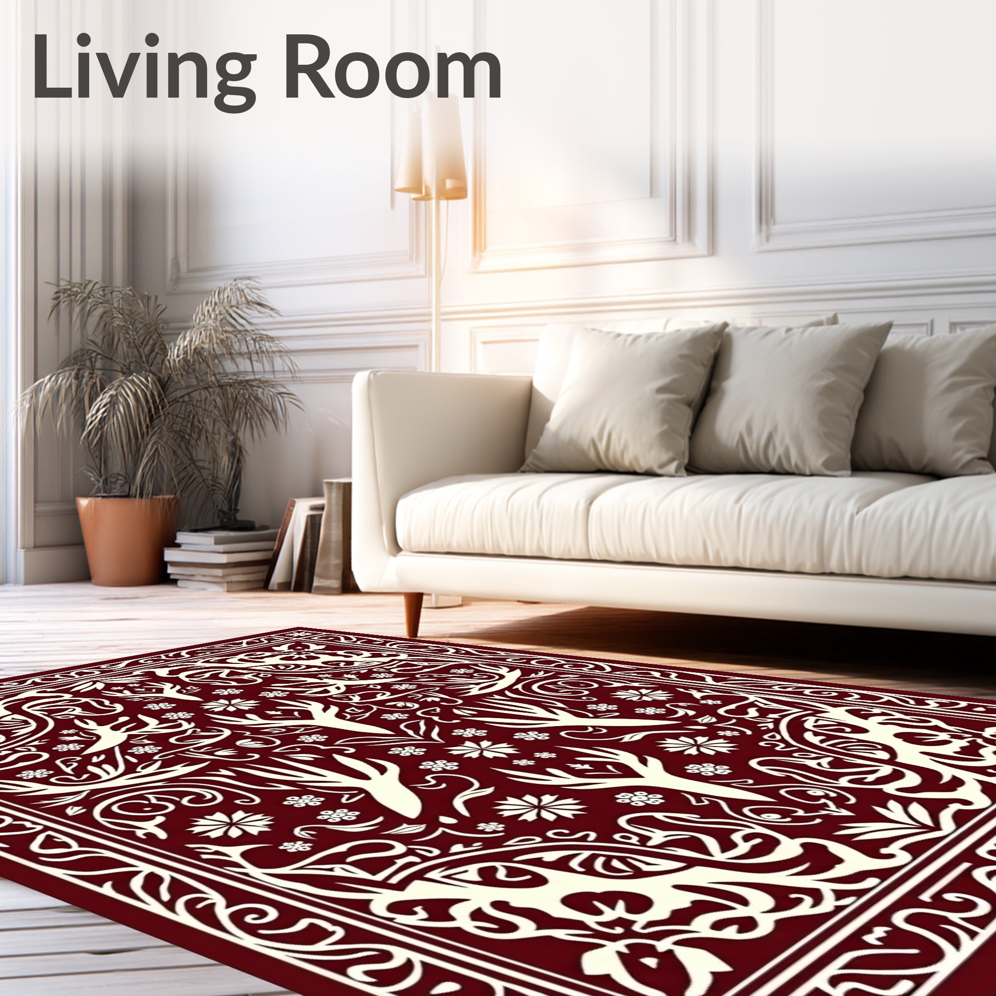 Burgundy Deer Antler Floral Medallion Rug