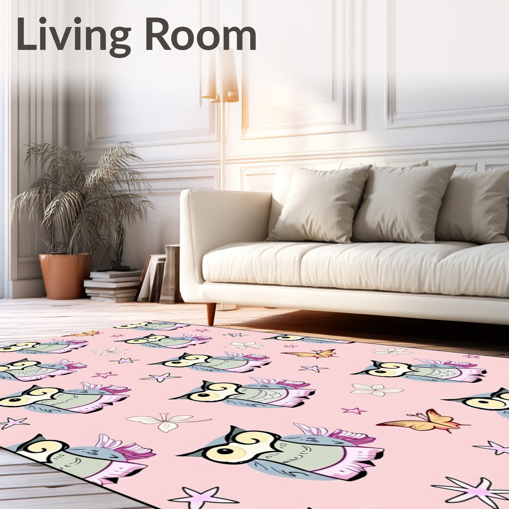 Whimsical Owl Butterfly Floral Stars Rug
