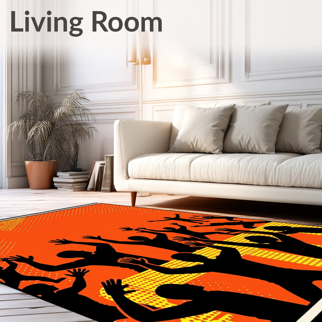 Orange Crowd Silhouette Pop Art Rug