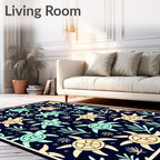 Sea Turtle Navy Cream Aqua Foliage Rug