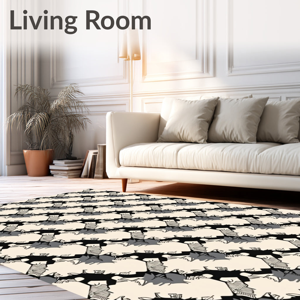 Diagonal Black White Abstract Forms Rug