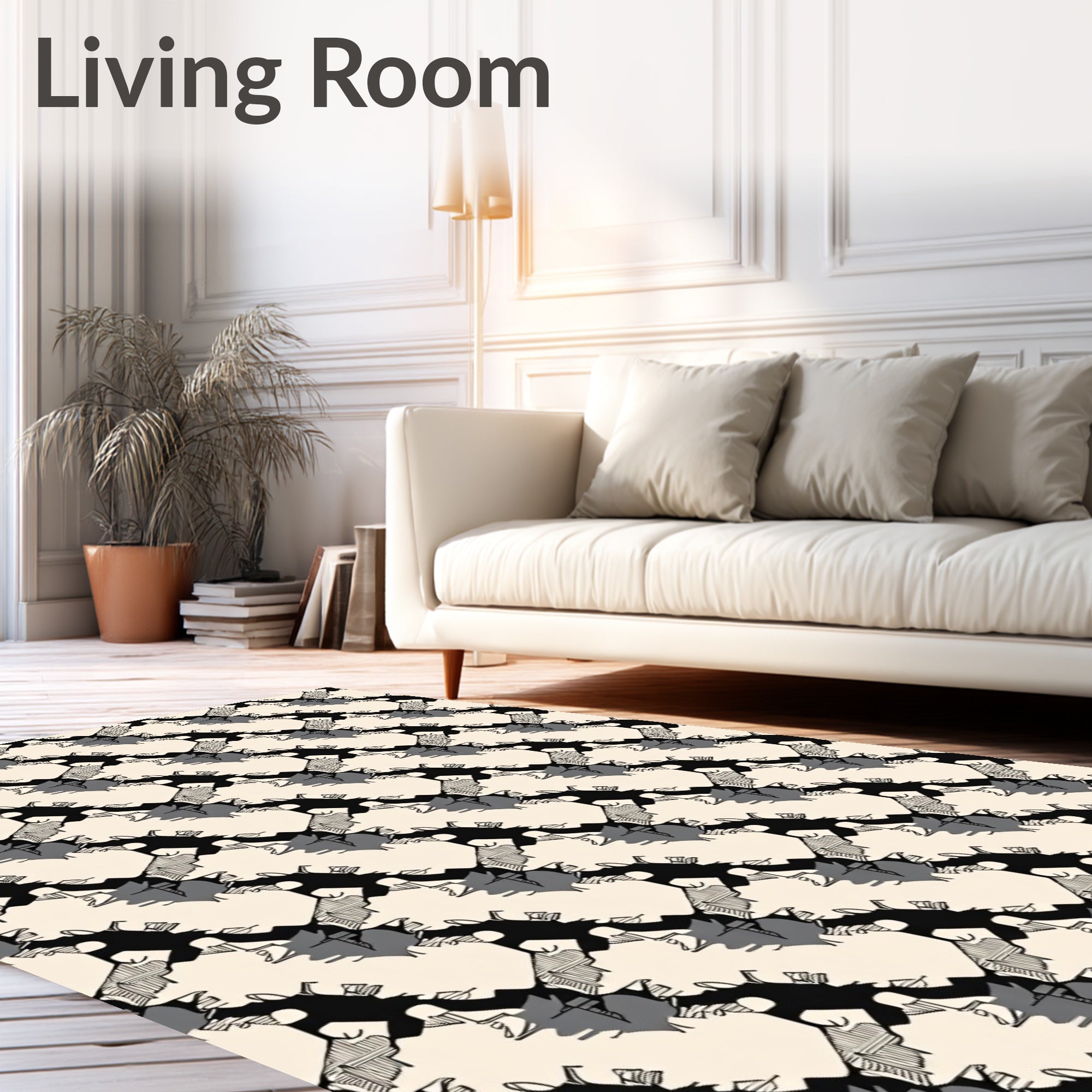 Diagonal Black White Abstract Forms Rug