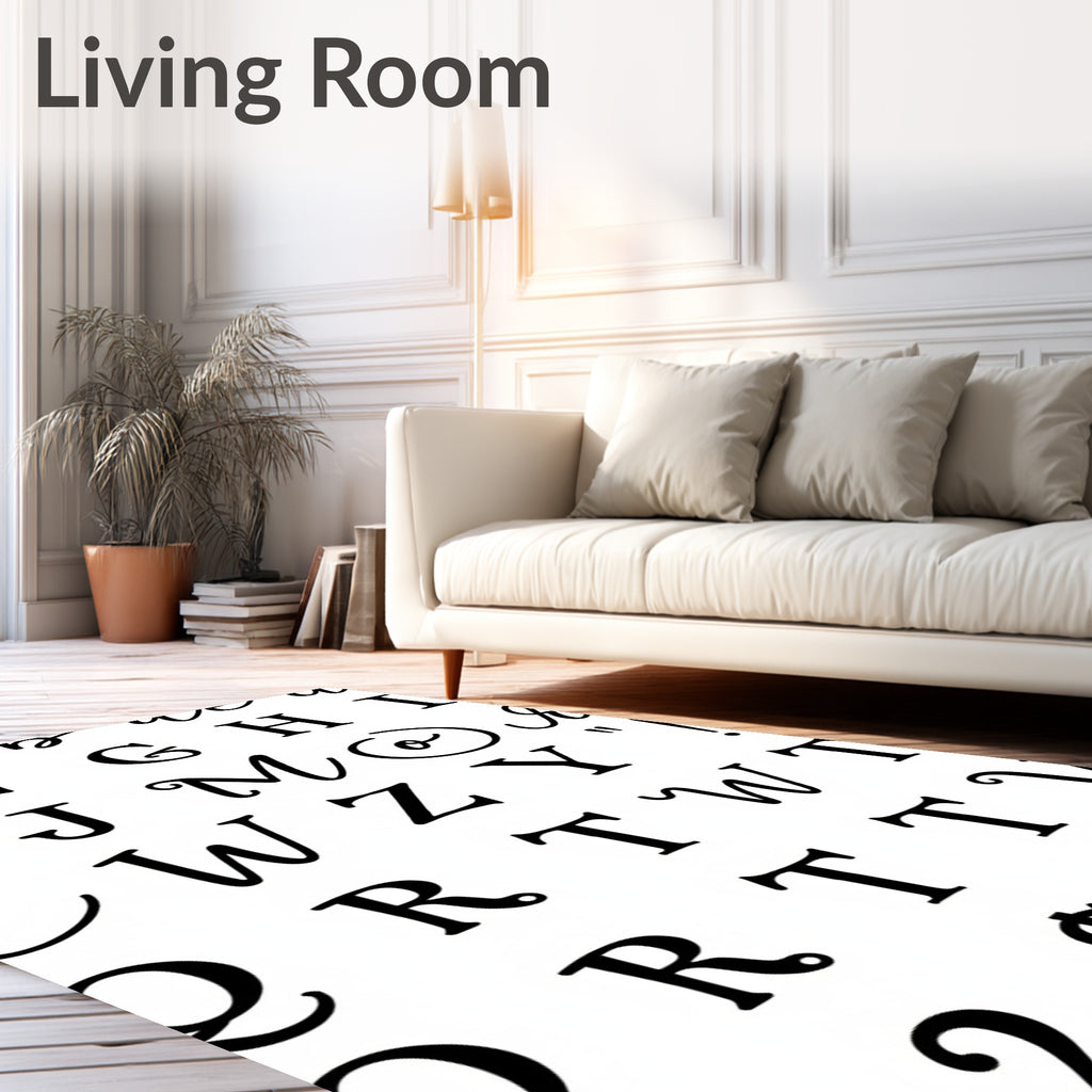 Alphabet Collage Black White Rug