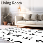 Alphabet Collage Black White Rug