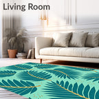Teal Fern Tropical Foliage Rug