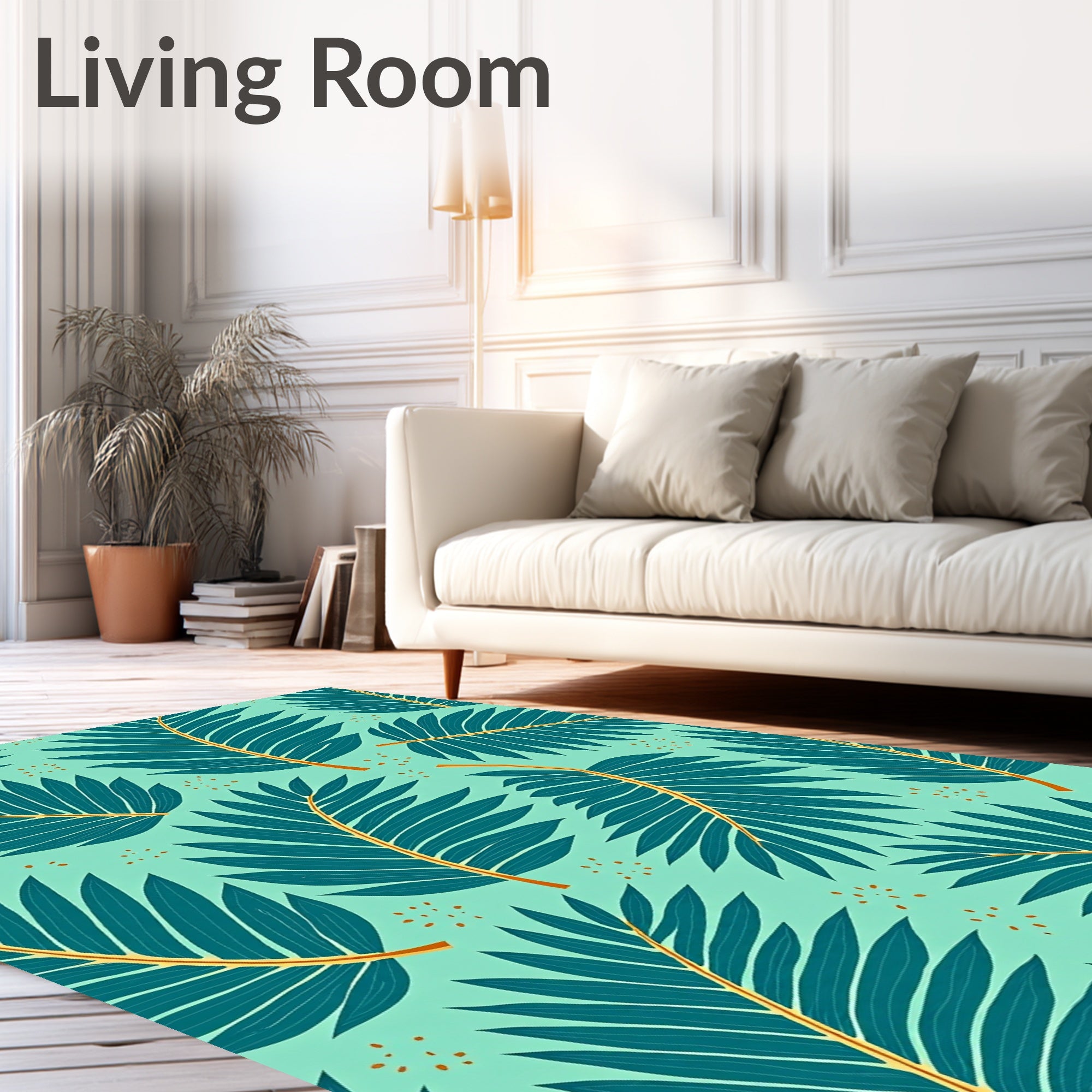 Teal Fern Tropical Foliage Rug