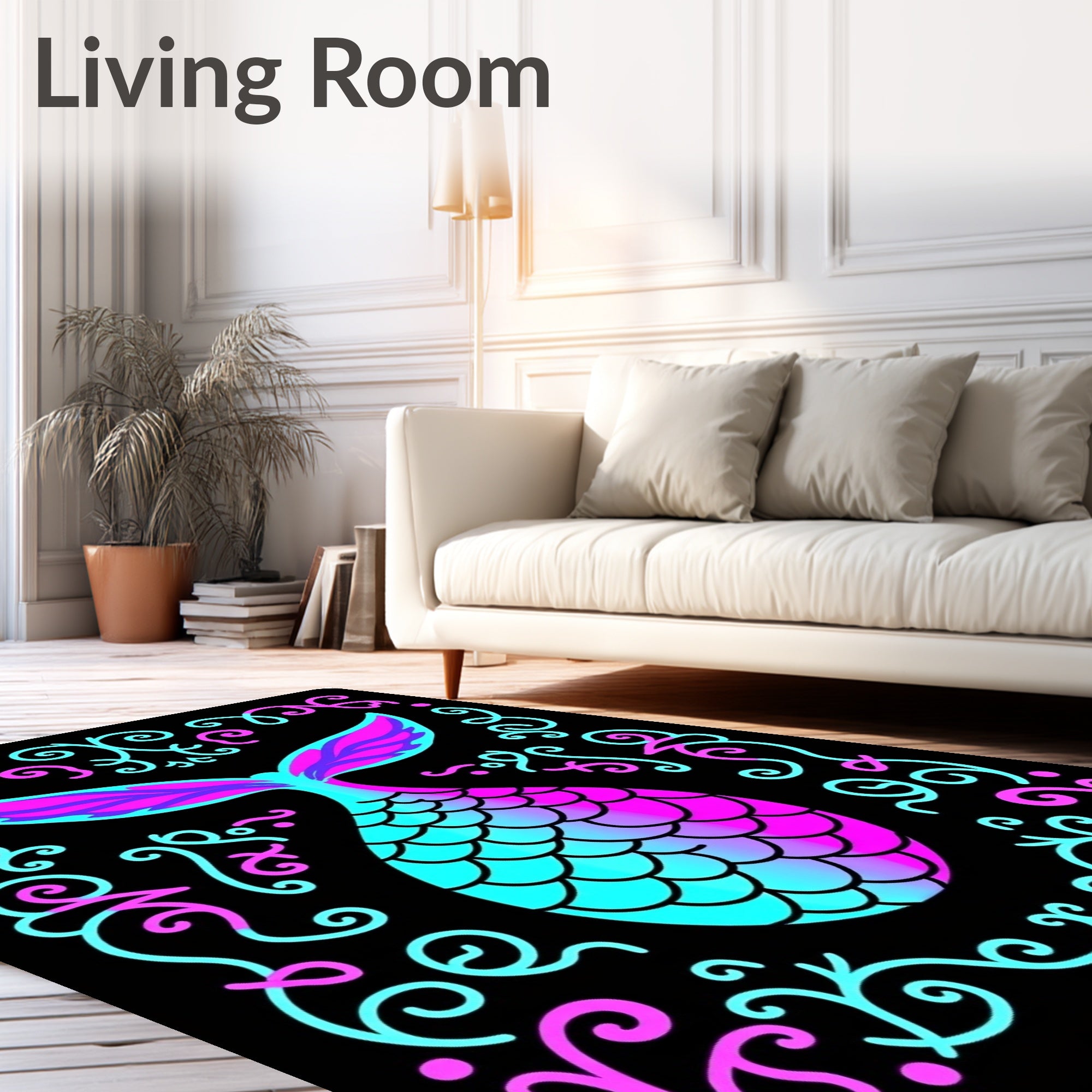 Aqua Pink Mermaid Scales Swirls Rug