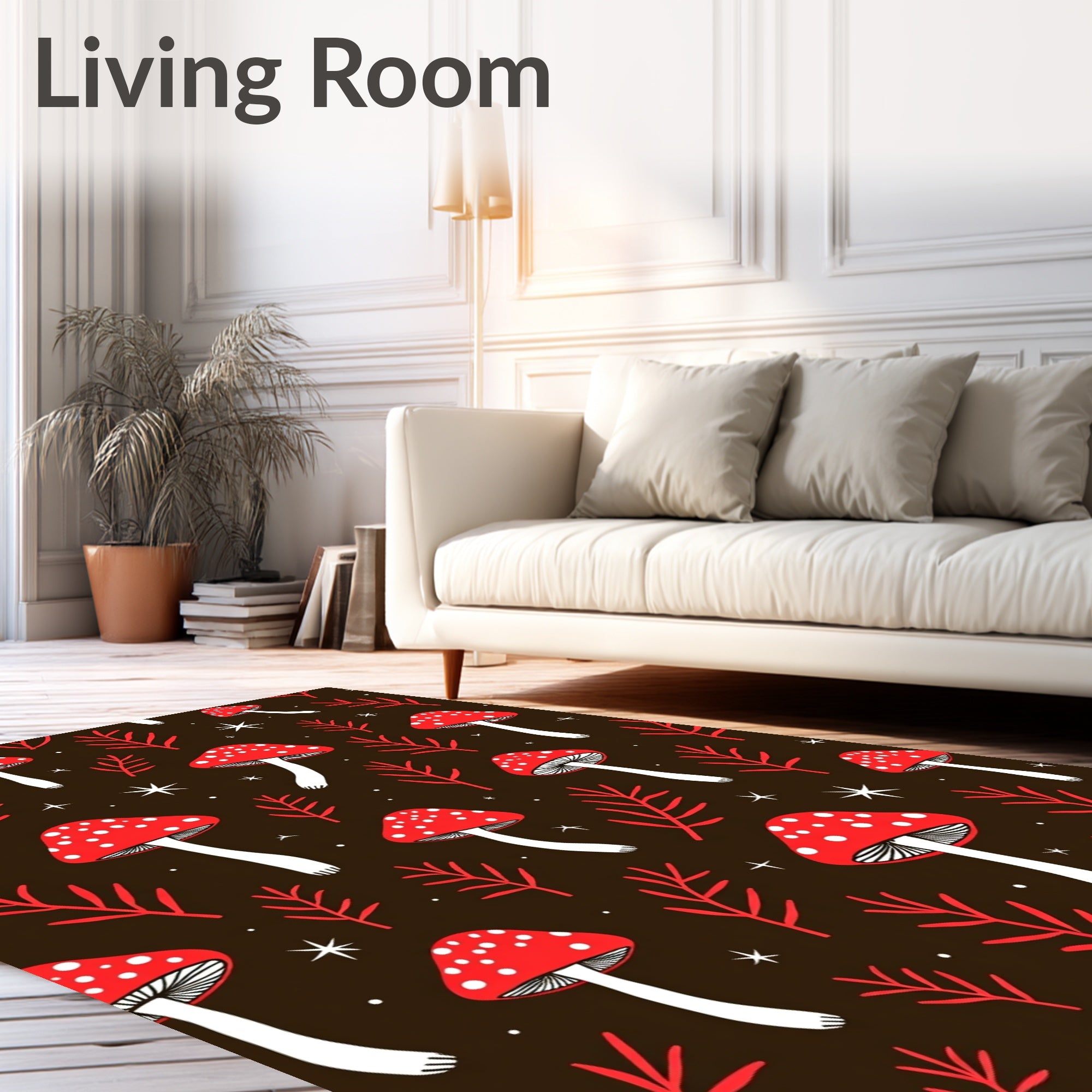 Whimsical Red Mushroom Foliage Woodland Rug