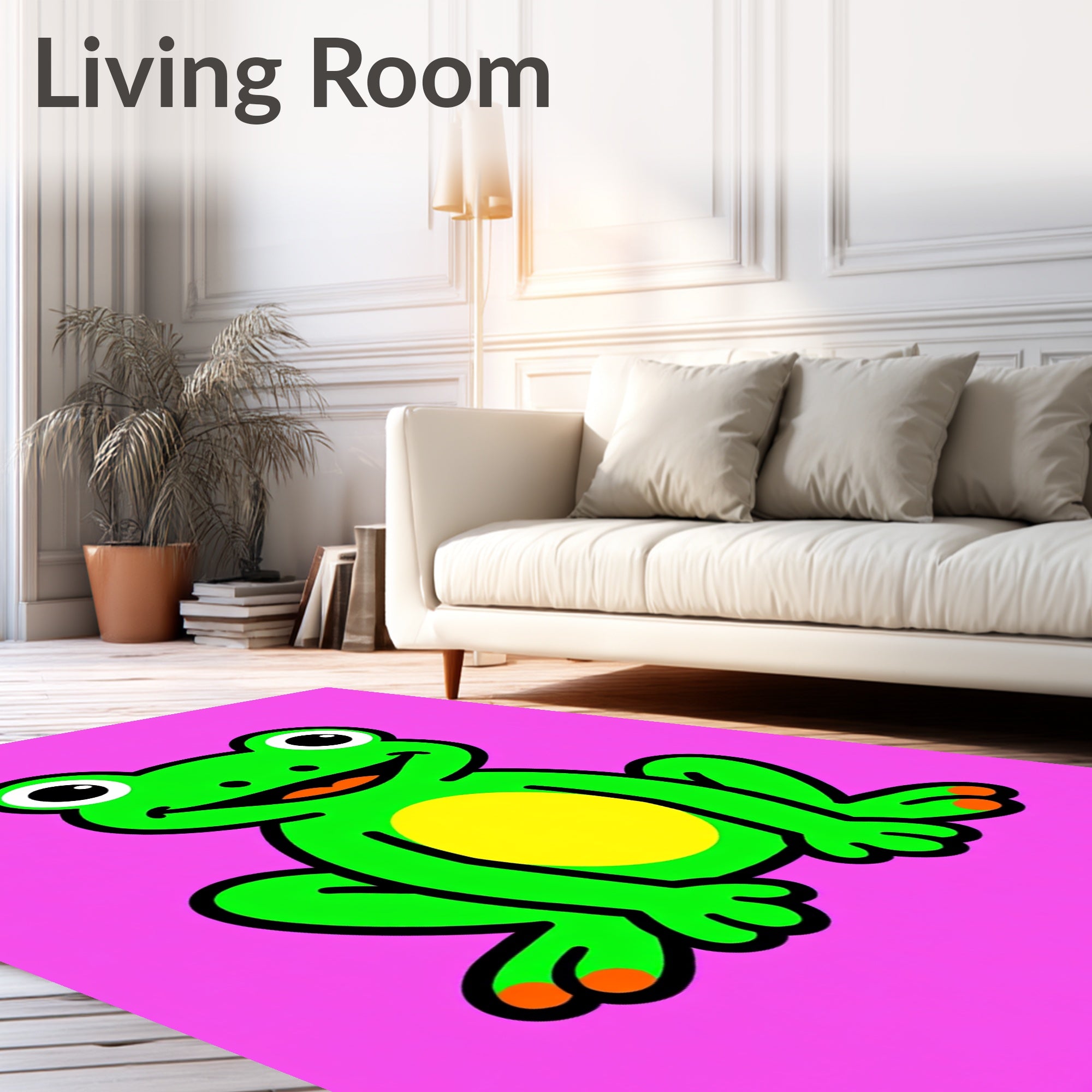 Whimsical Green Frog Yellow Belly Rug