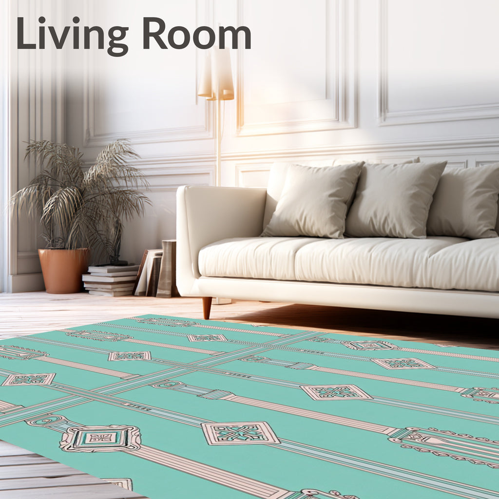Art Deco Column Mint Pink Diamond Rug