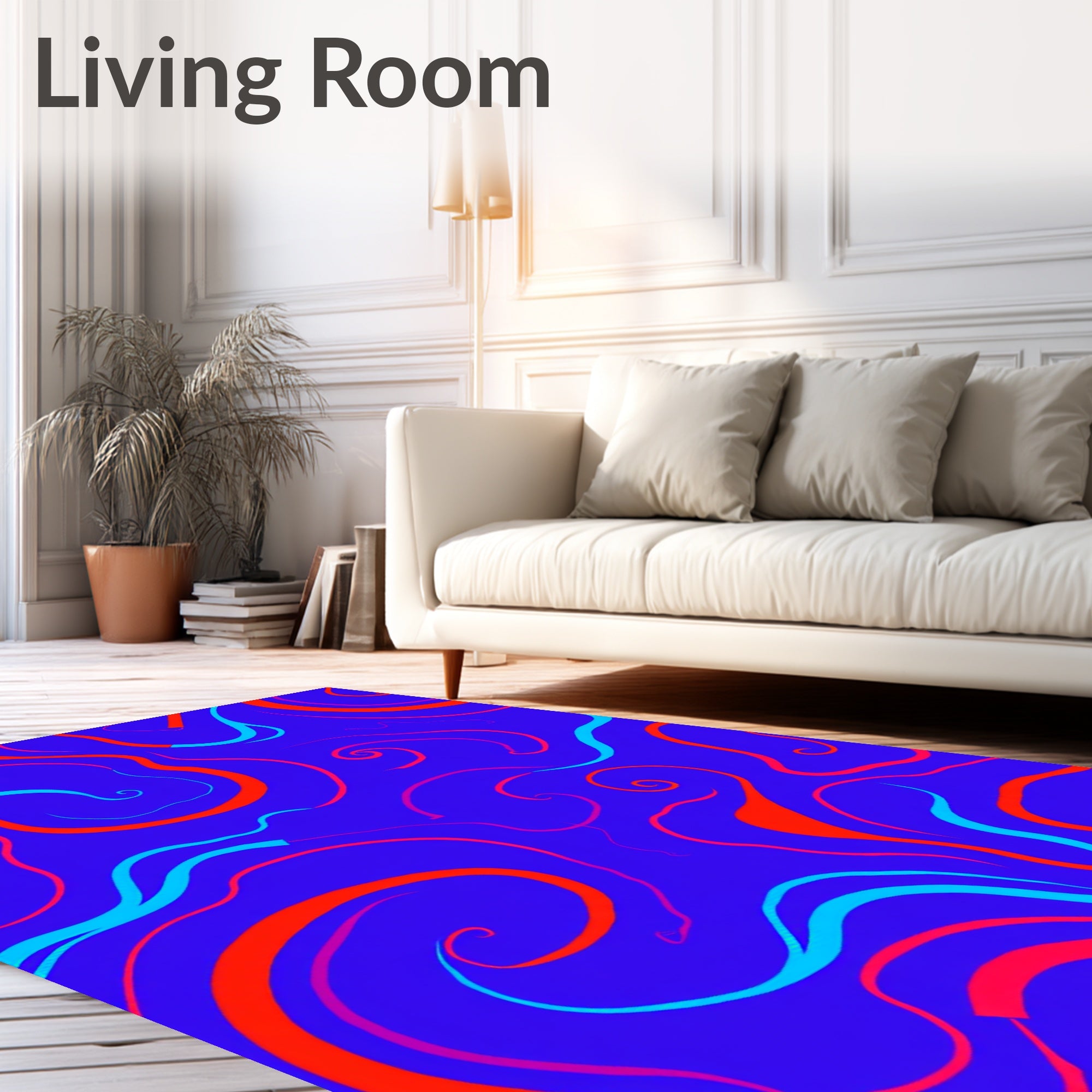 Bold Red Blue Swirls Abstract Rug