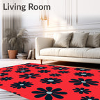 Retro Black Daisy Red Background Rug