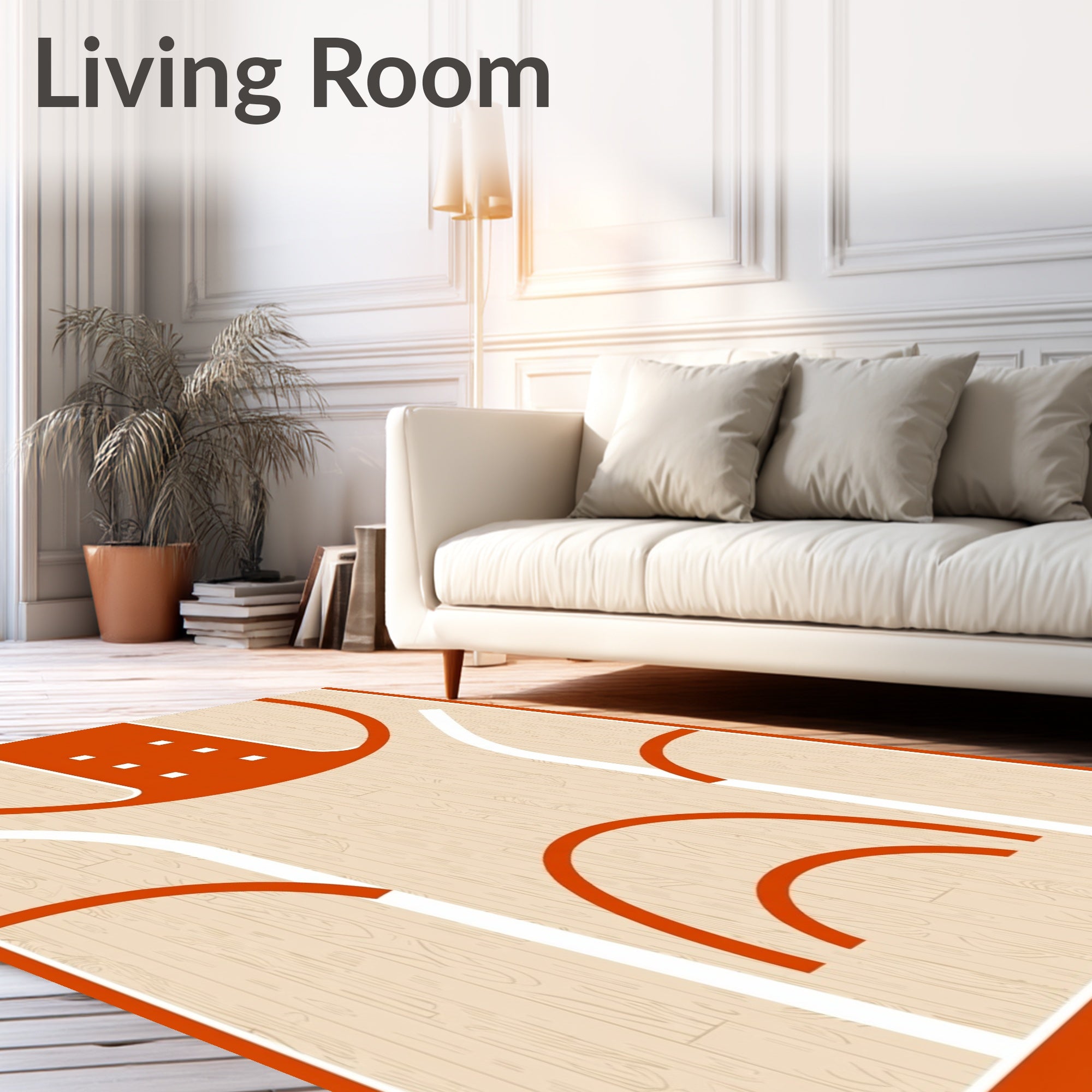 Orange Basketball Court Wood Grain Rug