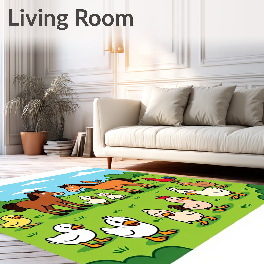 Farm Animals With Happy Chickens And Ducks Rug