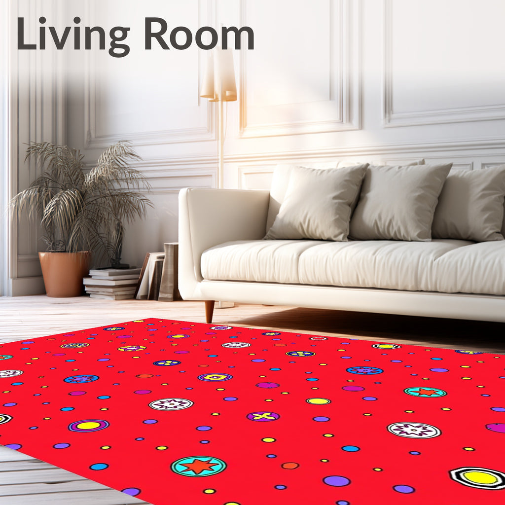 Bright Red Scattered Circles Medallion Rug