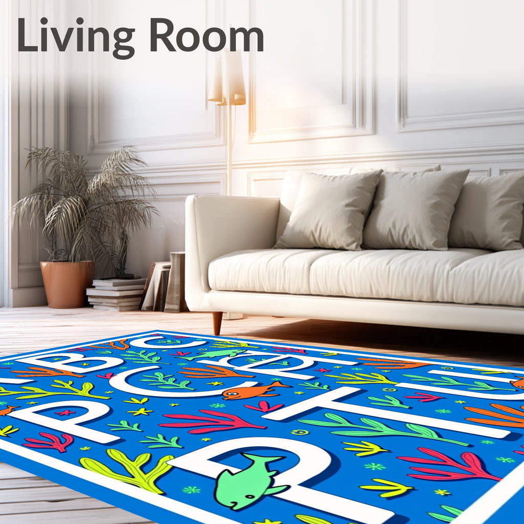 Nautical Alphabet Ocean Coral Fish Rug