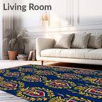 Navy Blue and Gold Crest Motif Rug