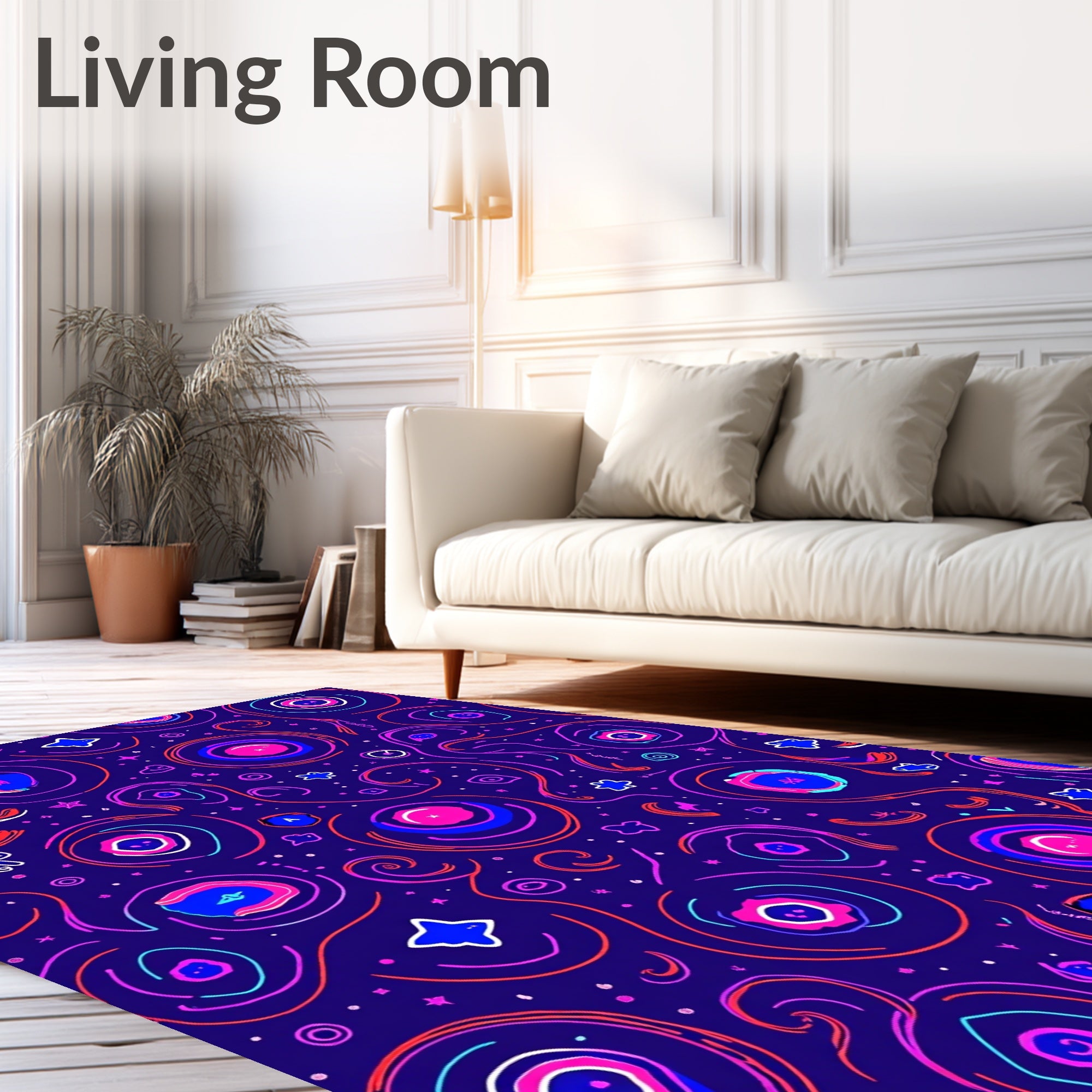 Vibrant Neon Swirl Celestial Rug