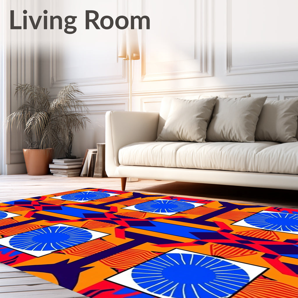Bold Blue Mid Century Modern Geometric Rug