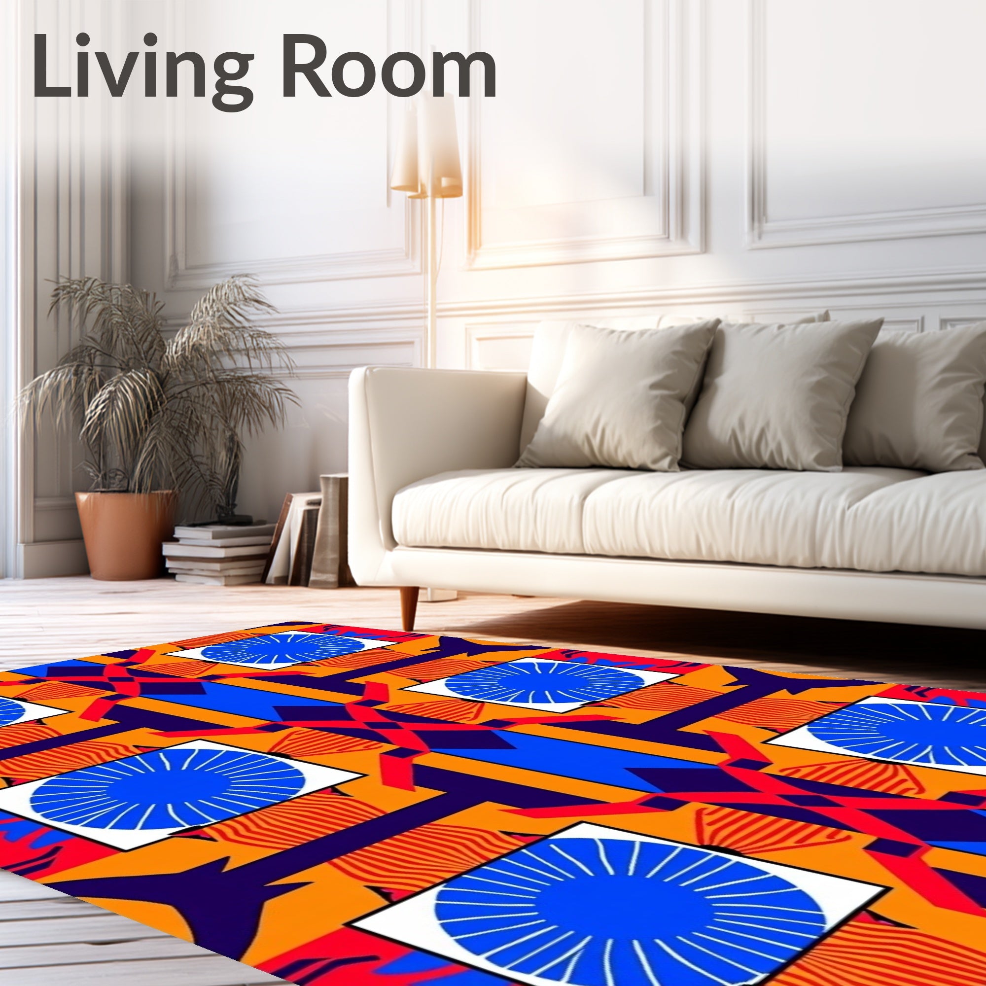 Bold Blue Mid Century Modern Geometric Rug