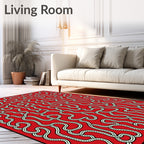 Red Abstract Winding Line Field Rug