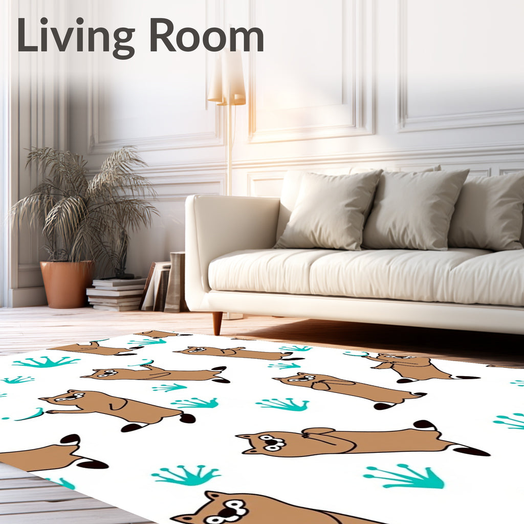 Whimsical Brown Raccoon Turquoise Sprout Rug