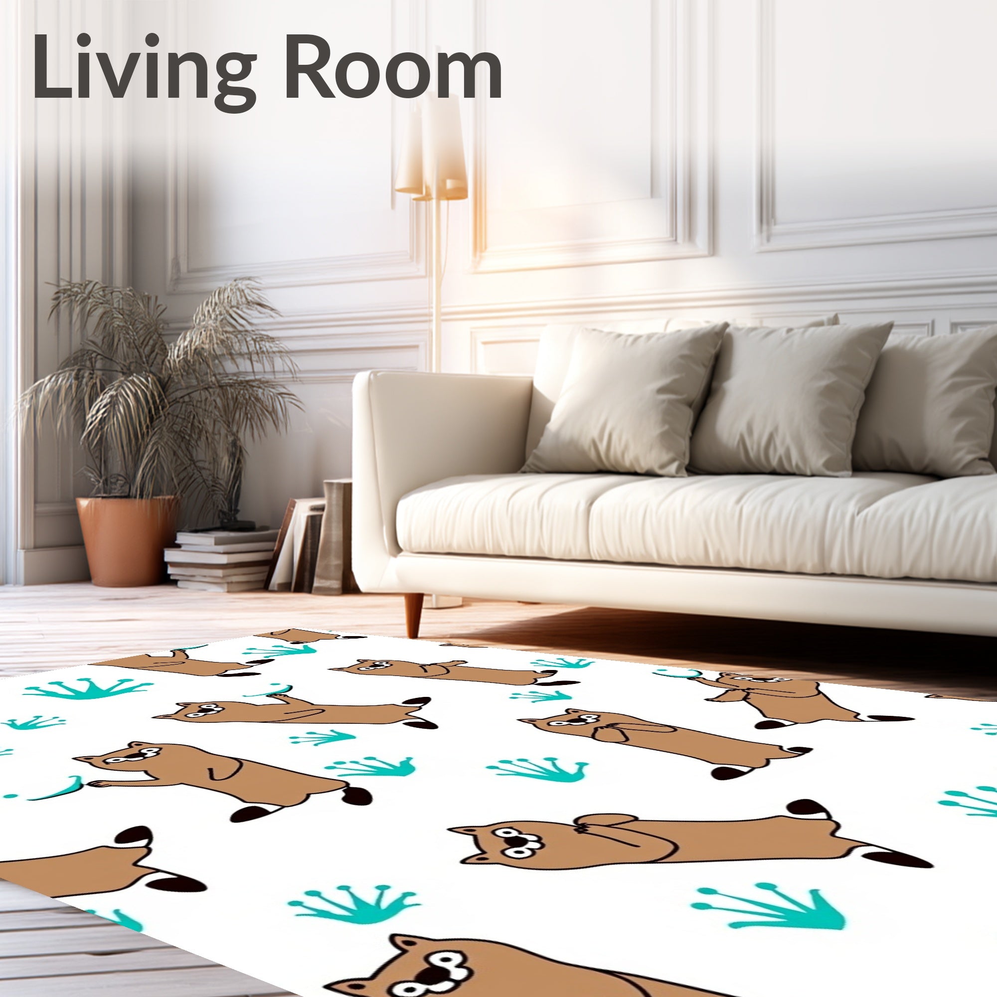 Whimsical Brown Raccoon Turquoise Sprout Rug