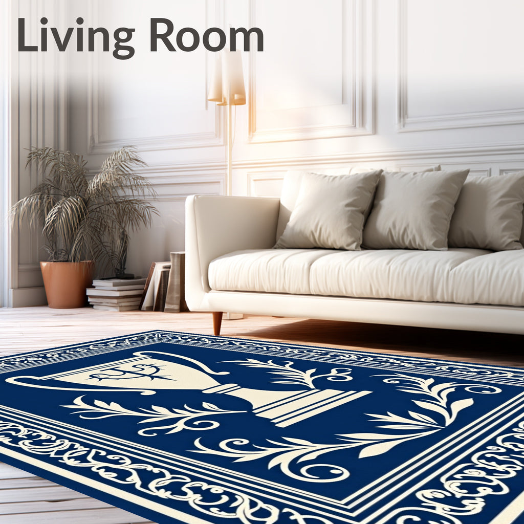 Navy Trophy Laurel Border Design Rug