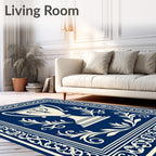 Navy Trophy Laurel Border Design Rug