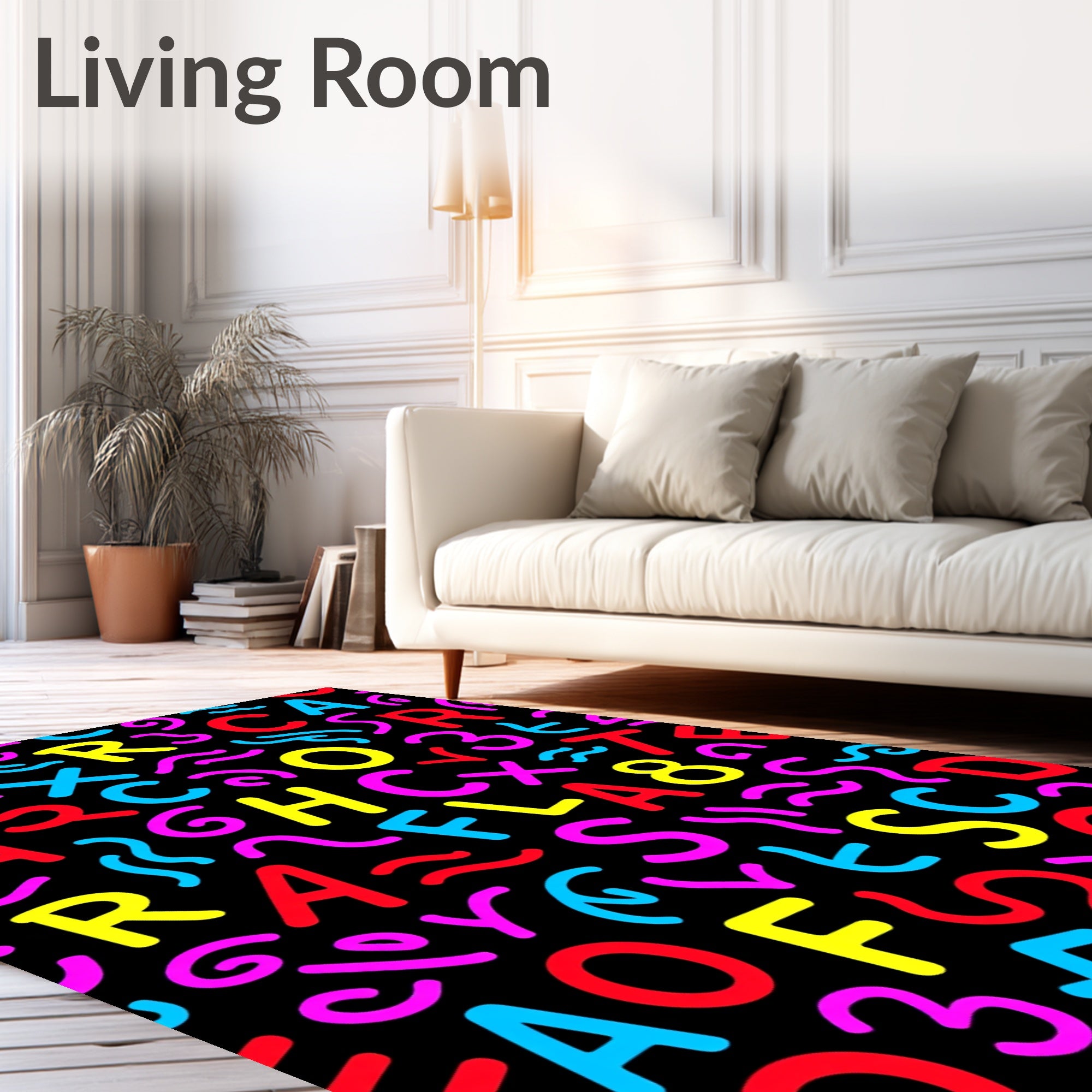 Brightly Colored Alphabet Swirls Rug