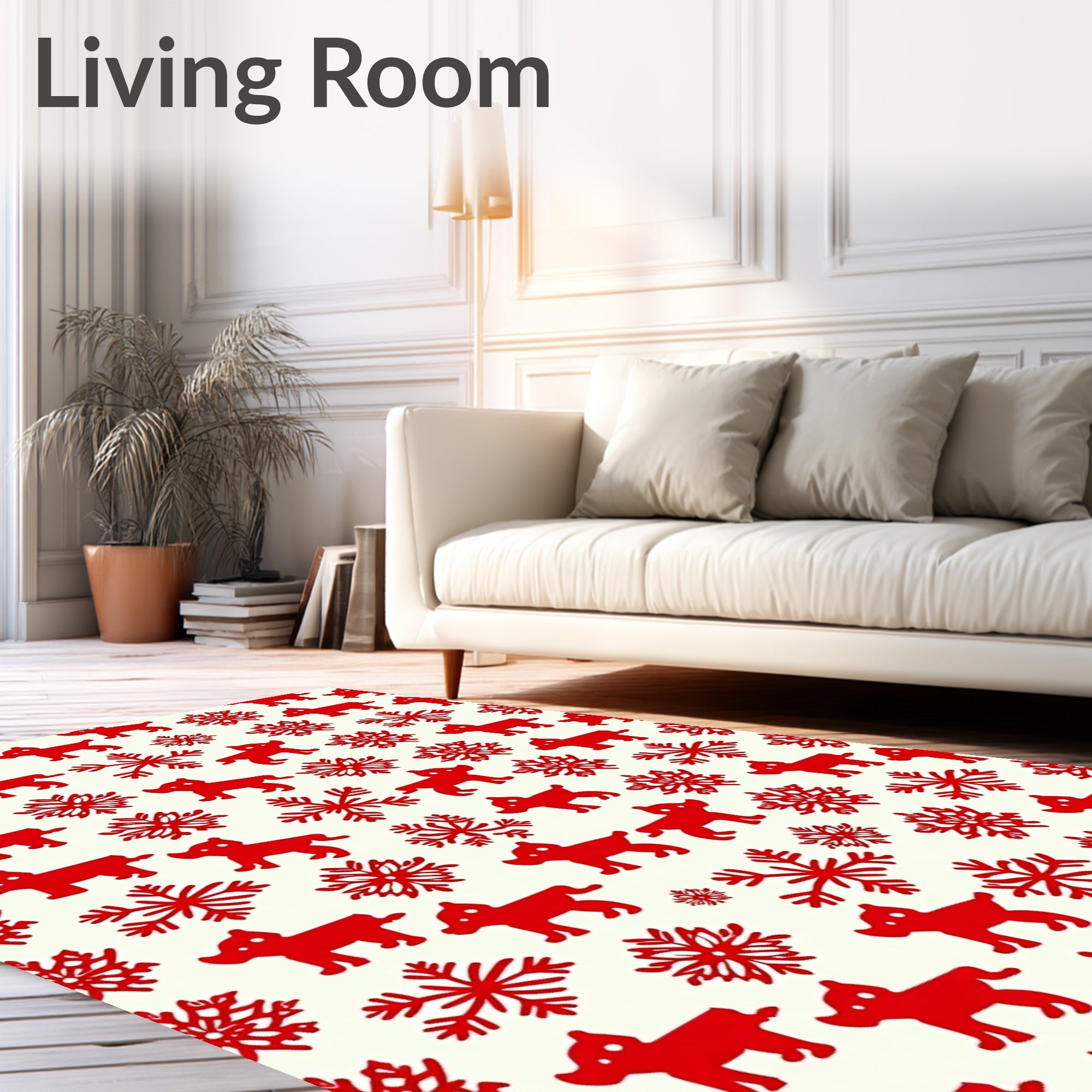 Red Puppy Snowflake Repeat Rug