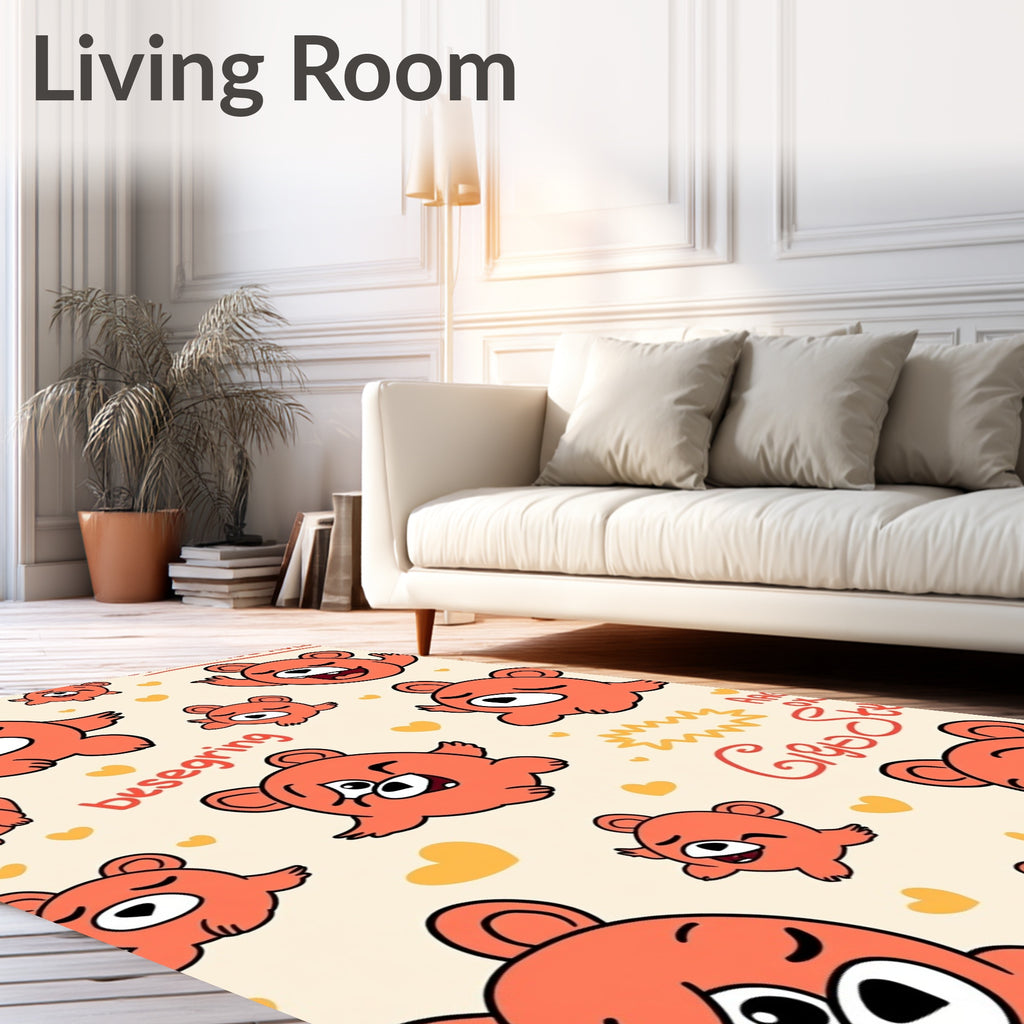 Orange Bear Hearts Repeating Rug