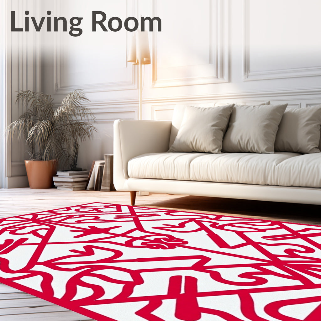 Crimson Lattice Geometric Art Rug