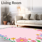 Pink Floral Alphabet Garden Frame Rug