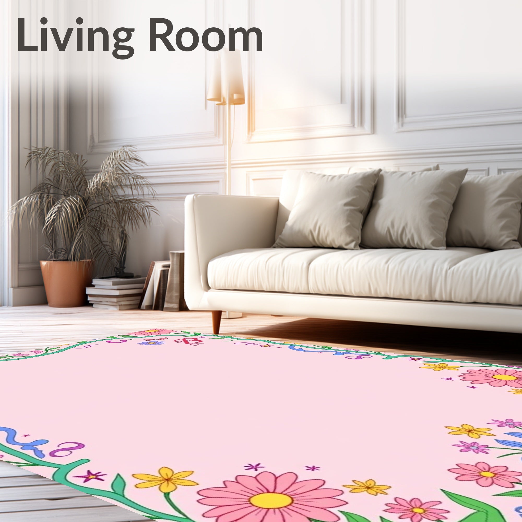 Pink Floral Alphabet Garden Frame Rug