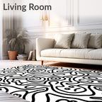Whimsical Black And White Doodle Swirls Rug