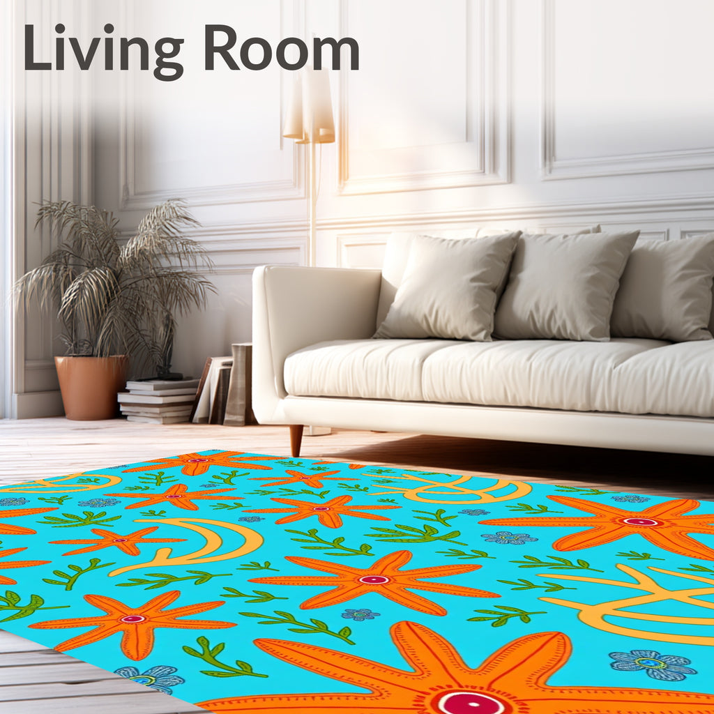Orange Starfish Coral Blue Ocean Rug