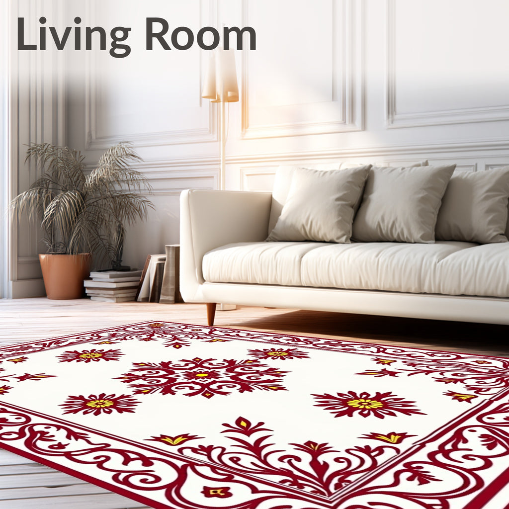 Crimson Yellow Floral Border Medallion Rug