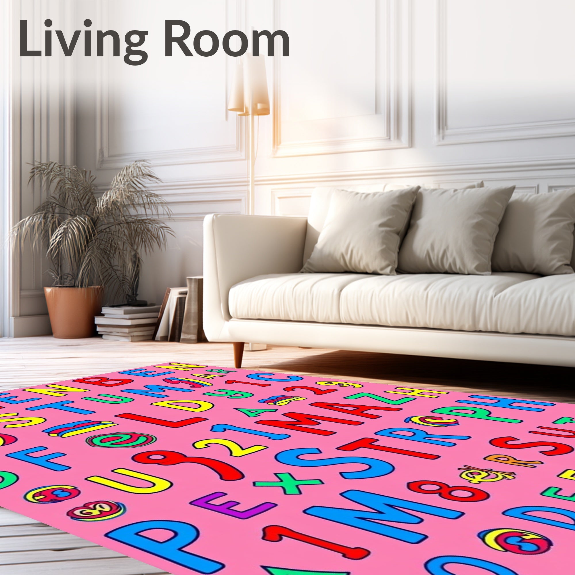 Bold Pink Alphabet Number Collage Rug