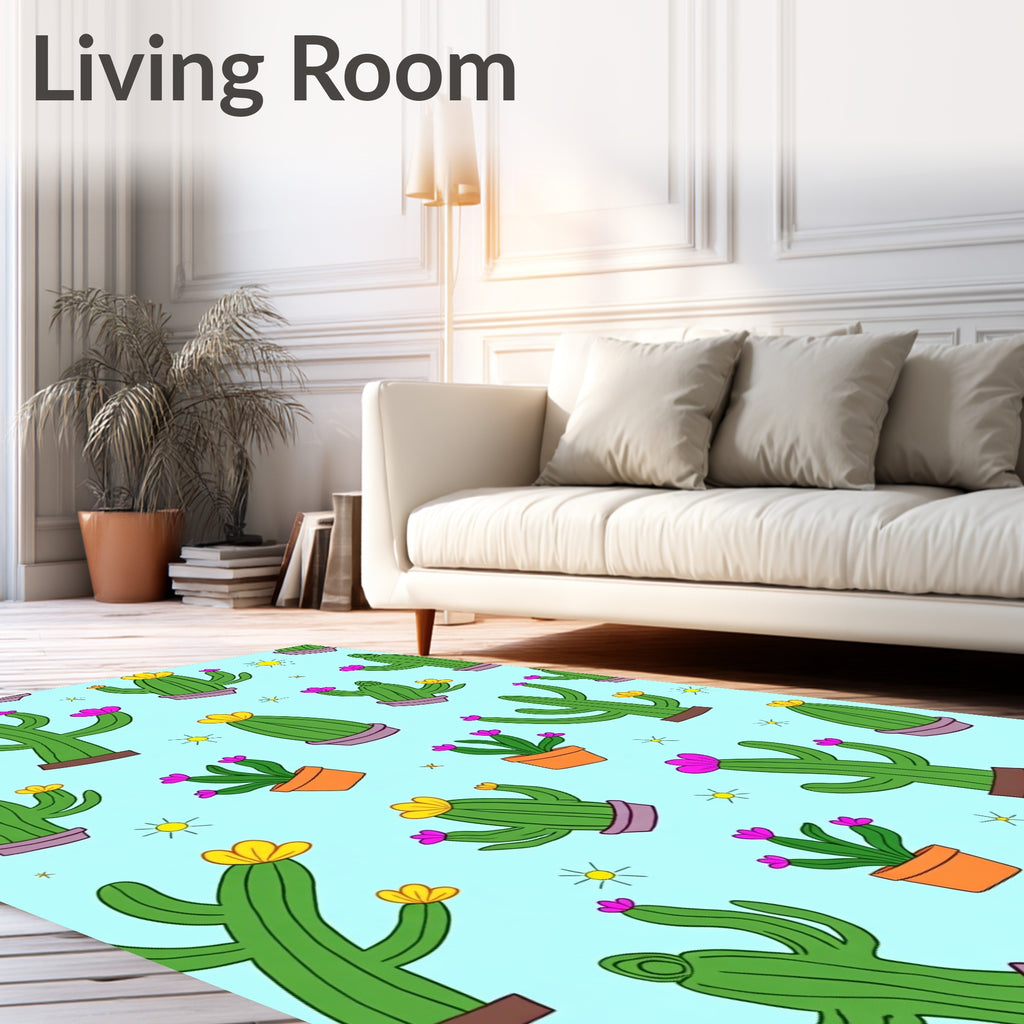 Playful Green Cactus Yellow Fuchsia Bloom Rug