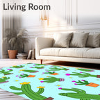 Playful Green Cactus Yellow Fuchsia Bloom Rug