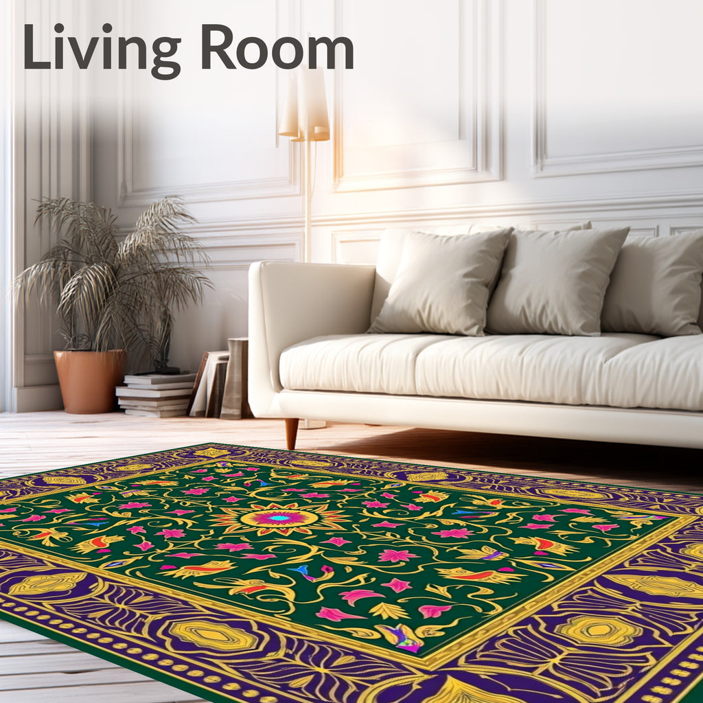 Emerald Jewel Tone Floral Medallion Rug