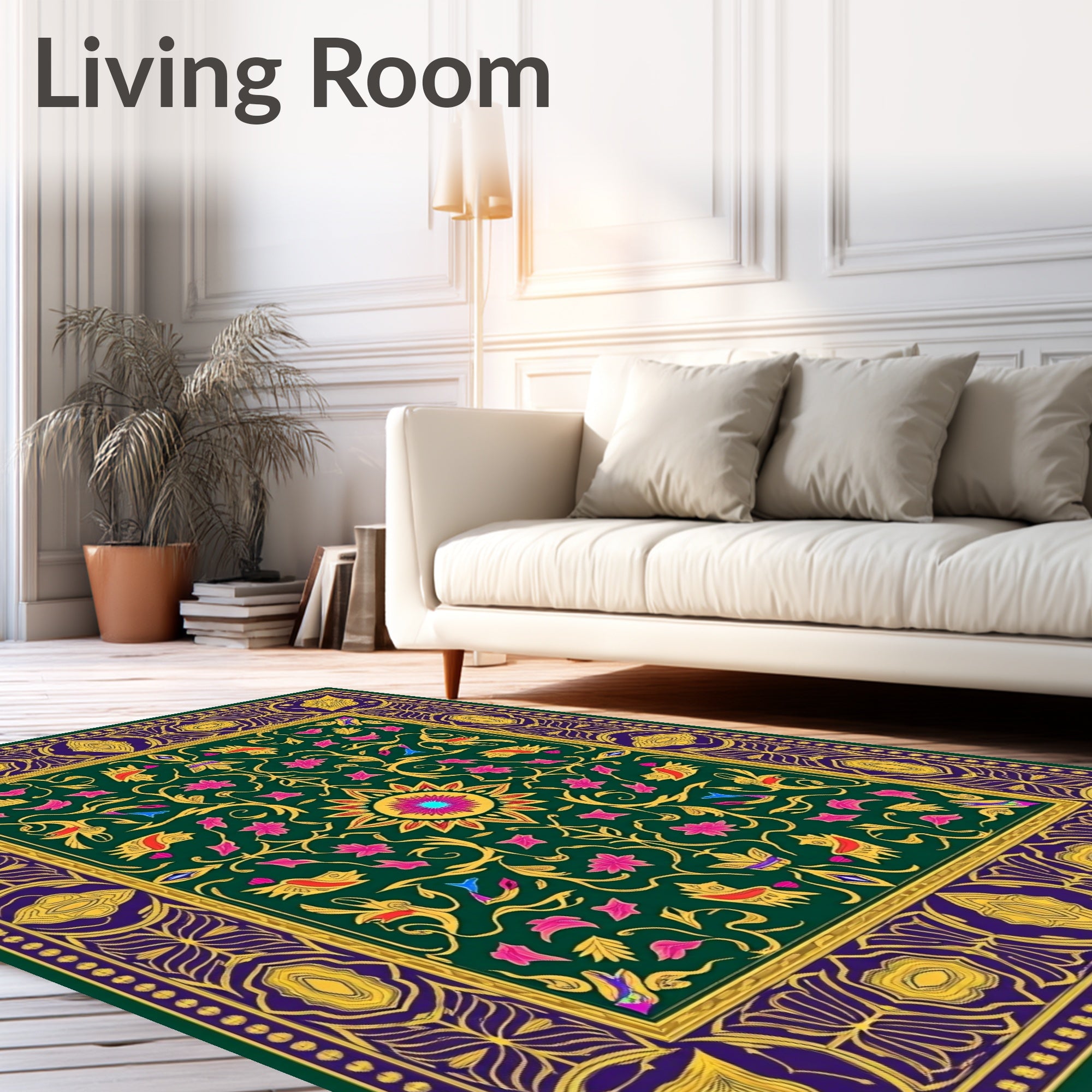Emerald Jewel Tone Floral Medallion Rug