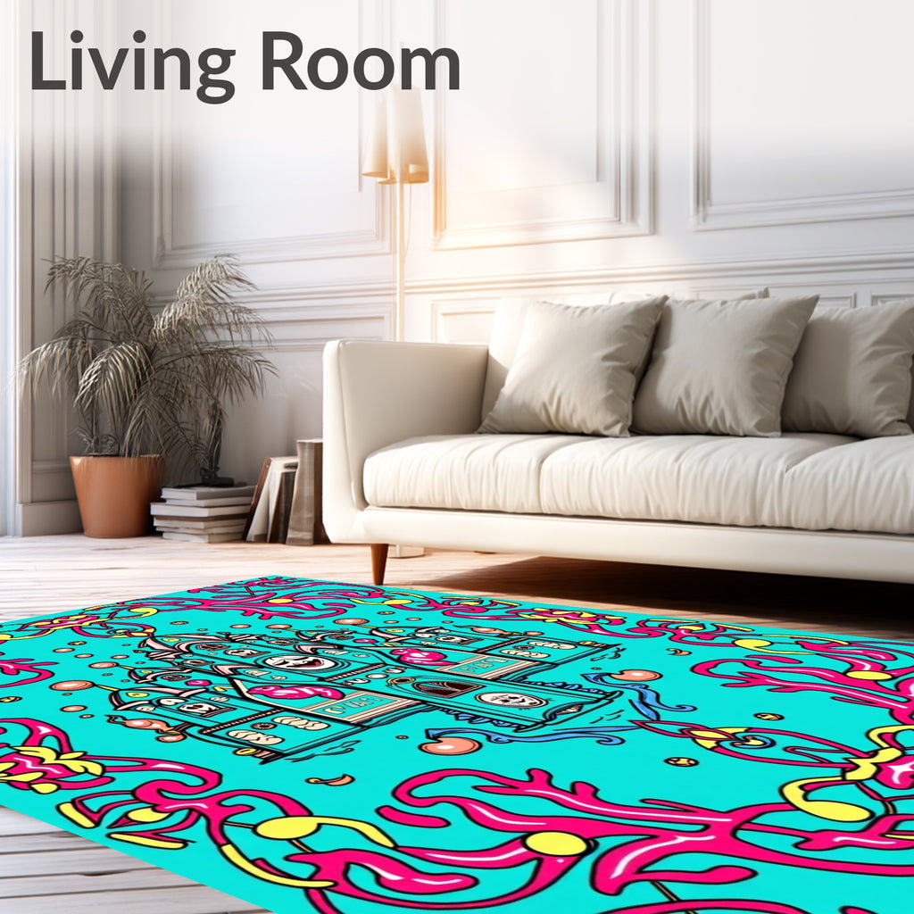 Whimsical Teal Castle Ornamental Swirl Rug