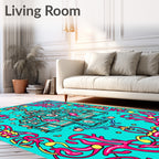 Whimsical Teal Castle Ornamental Swirl Rug