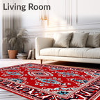 Crimson Red Symmetric Floral Border Rug