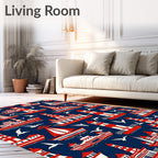 Nautical Red White Ships Seabirds Rug