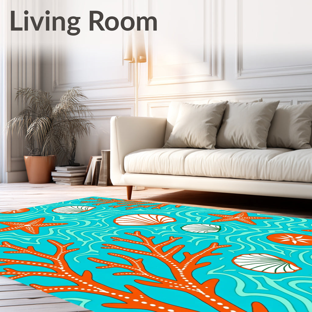 Orange Coral Starfish Sea Life Rug